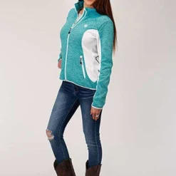 Turquoise/White Fleece Jacket 5 Turquoise/White Fleece Jacket -Western Cowboy Equipment Store 0309807946150b