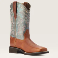 Ariat Women's Delilah Brown And Teal Square Toe Boots -Western Cowboy Equipment Store 10042420 medial warm
