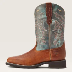 Ariat Women's Delilah Brown And Teal Square Toe Boots -Western Cowboy Equipment Store 10042420 side warm