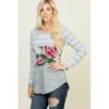 Grey Stripe Floral Long Sleeve Tee