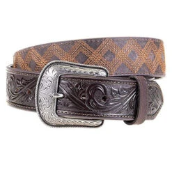 ROPER Men's Chocolate Zig Zag Stitched Belt