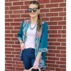 Teal Floral Cardigan