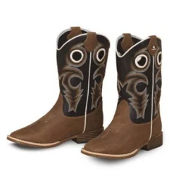 Kid's Brown And Black Trace Square Toe Boot