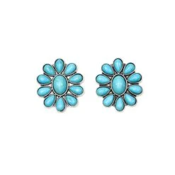 Turquoise Flower Cluster Post Earrings -Western Cowboy Equipment Store E800b