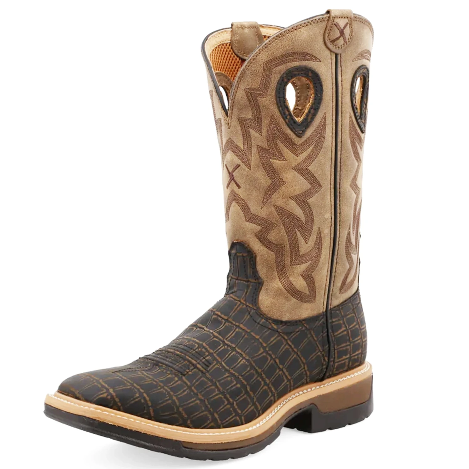 Twisted X Men's Brown Caiman Print Square Toe Boot 1 Twisted X Men's Brown Caiman Print Square Toe Boot