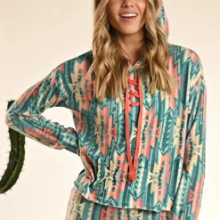 Rock & Roll Turquoise And Peach Aztec Hoodie