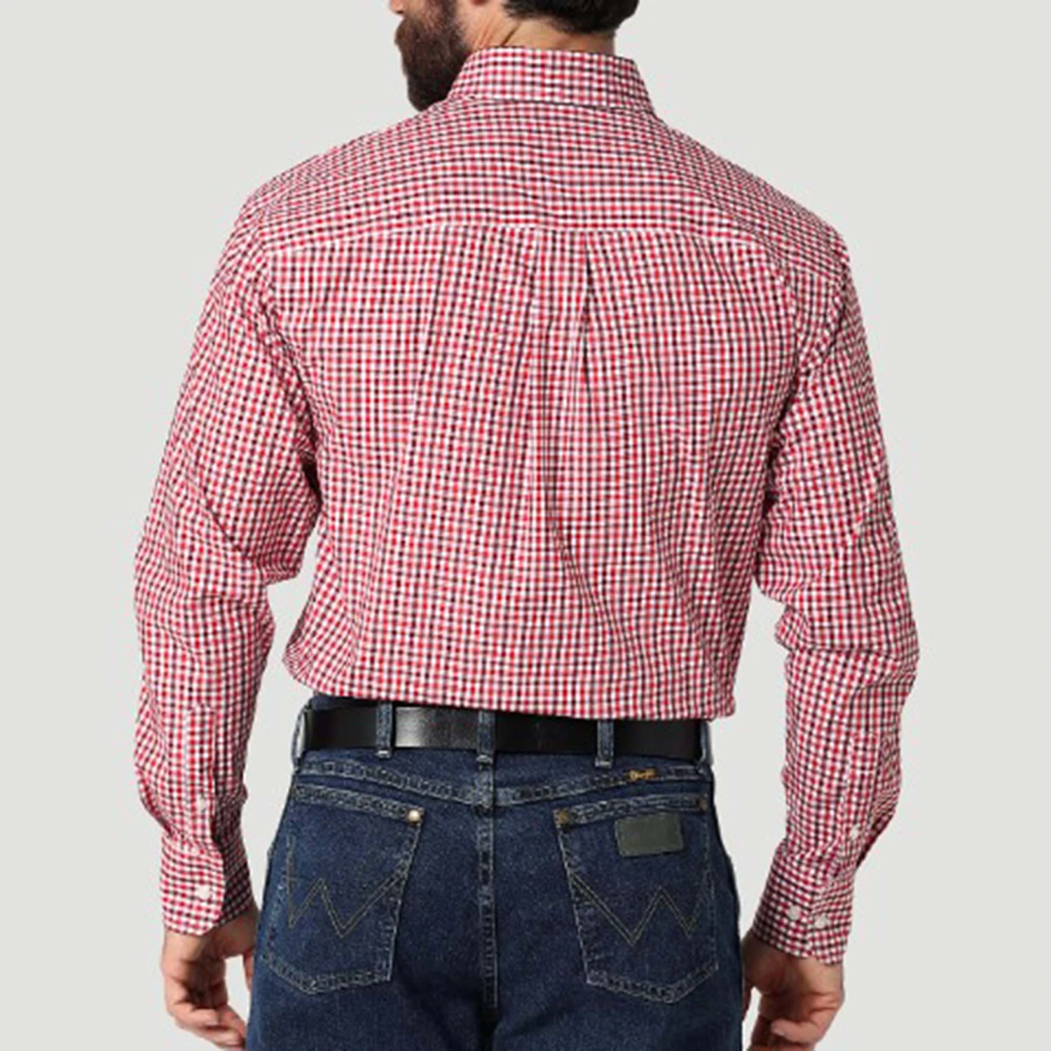 Wrangler George Strait Red/White Plaid Button Down L/S 2 Wrangler George Strait Red/White Plaid Button Down L/S - Image 2