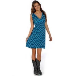 Rock And Roll Cowgirl Turquoise & Black Chevron Dress