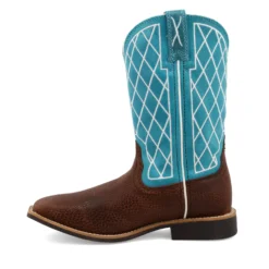 Twisted X Kids Distressed Saddle And Teal Square Toe Boots -Western Cowboy Equipment Store YTH0015 02