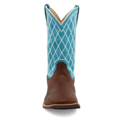 Twisted X Kids Distressed Saddle And Teal Square Toe Boots -Western Cowboy Equipment Store YTH0015 05