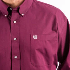 Cinch Burgundy Solid Long Sleeve Shirt -Western Cowboy Equipment Store mtw1104239 4 1324 detail